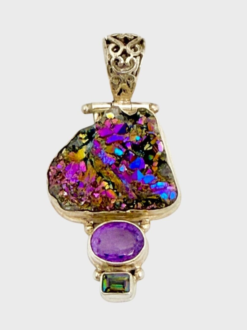 Sterling Silver Titanium Druzy/Amethyst/Mystic Topaz One of a Kind Pendant